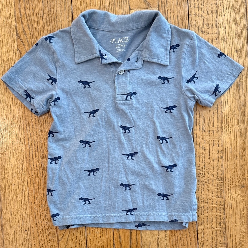 The Children’s Place Blue Polo with Dinosaur Pattern Size 4 100% Cotton EUC - Picture 1 of 3